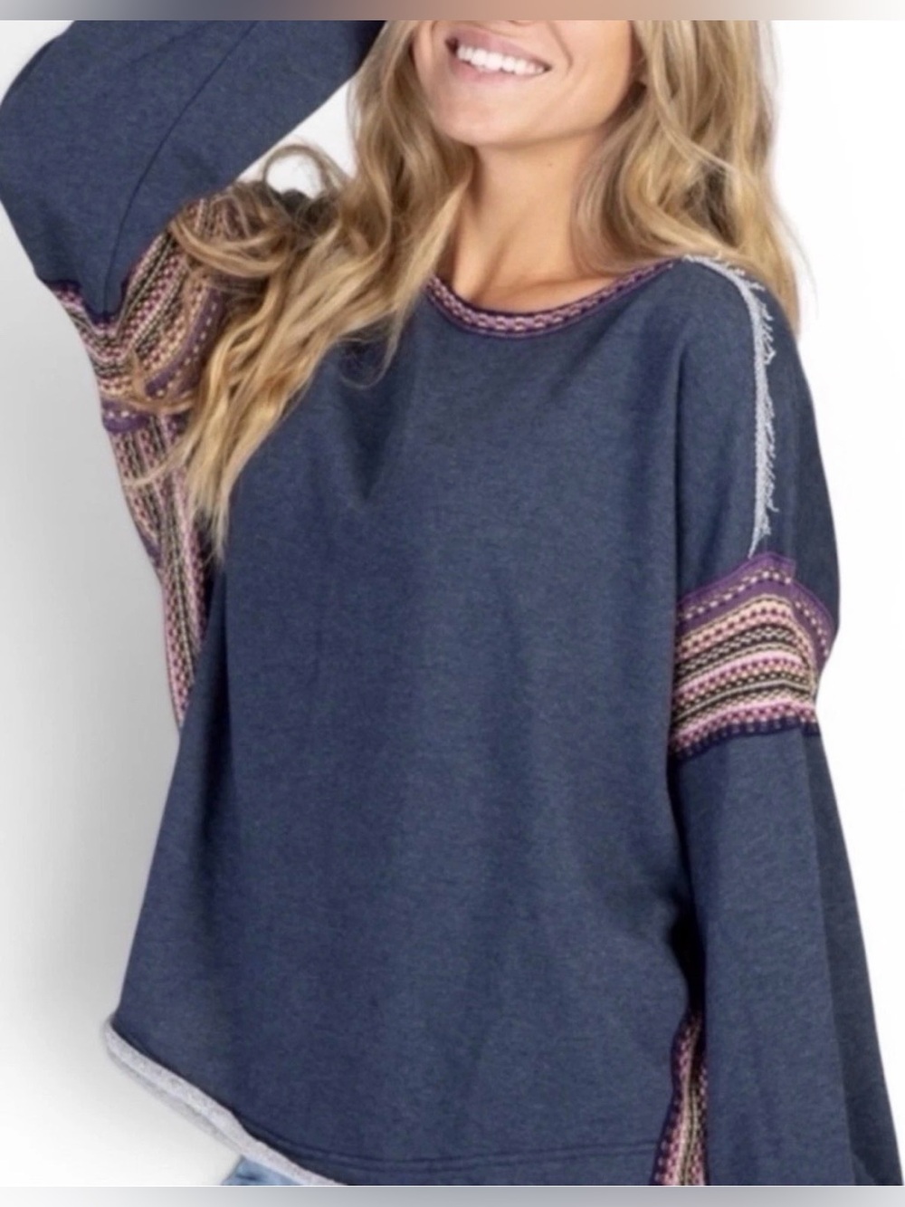 Natural Life‎ S/M Blue Knit Pullover Sweater  Sleeve Boho comfy